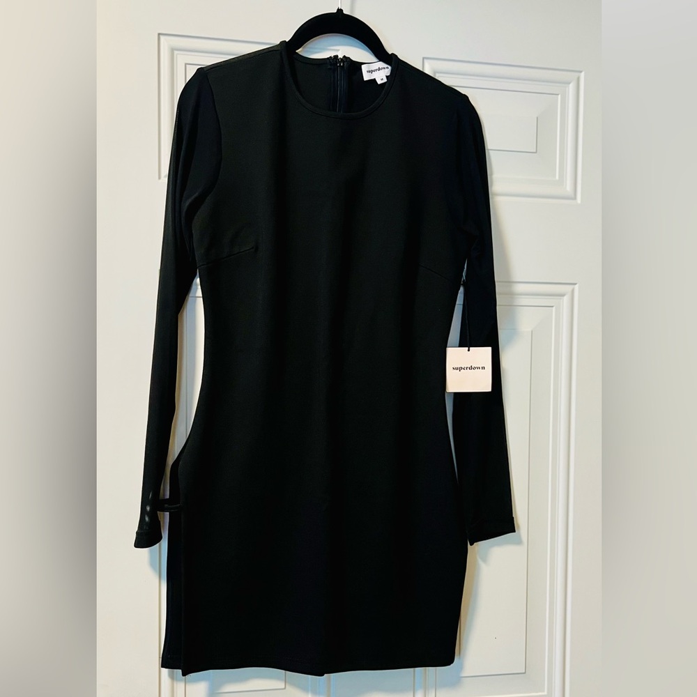Superdown Sexy Black Bodycon Long Sleeve Dress High Slit